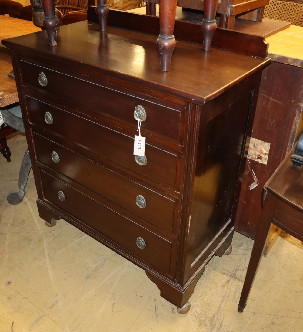 A 1920s mahogany chest of drawers, W.91cm, D.45cm, H.100cm